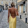 thumbnail image 3 of Vestido largo de satén amarillo sin espalda para mujer, con hombros descubiertos elegante traje Sexy, sin tirantes, para fiesta y Club, verano 2024, 3 of 5