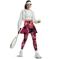 thumbnail image 5 of COEQINE Yoga Skirted Legging for Women Breathable High Waist Tennis Leggings with Skirts Ruffle Pleated Comfy Red Abstract Ink Splashing Print Golf Skort Pants with Pockets, XL, 5 of 7