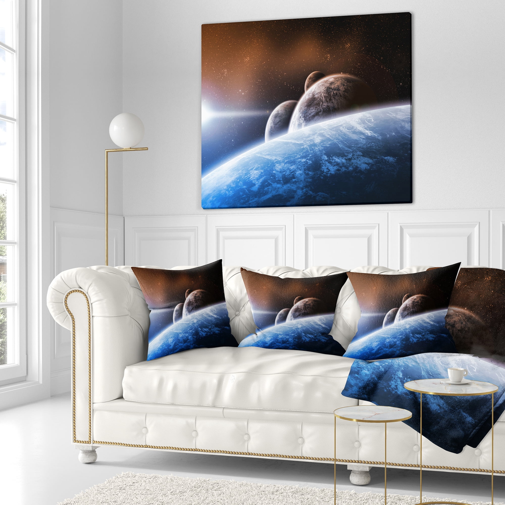 Designart Space Planet Landscape - Abstract Throw Pillow - 16x16