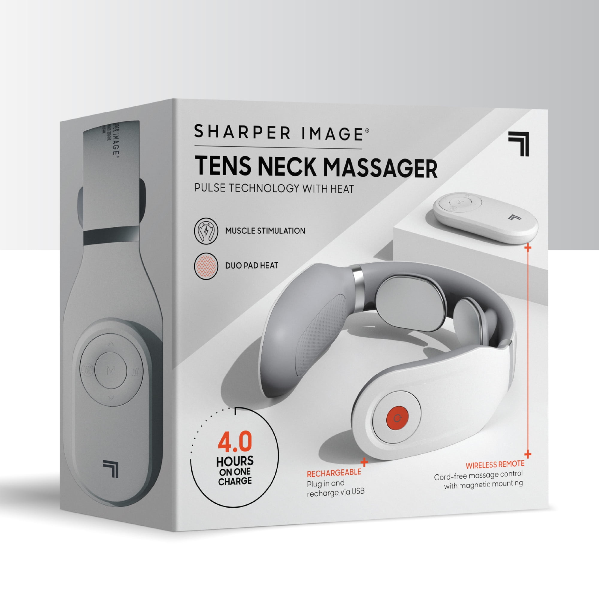  Sharper Image Neck Tens Muscle Stimulator with Soothing Heat &  Wireless Remote, Pain Relief Therapy with 3 Massage Modes & 15 Intensity  Levels, USB Rechargeable, 4 Hour Battery Life : Health & Household