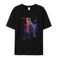thumbnail image 5 of T Shirts for Women Short Sleeve Cotton Crewneck T-Shirt, Hummingbird Colorful Gradient Bird Splash Ink Tee Tops Casual Basic T-Shirts, XS-5XL Black XS, 5 of 7