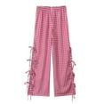 thumbnail image 3 of Gubotare Girls' Plaid Wide Leg Pants Loose High Waist Elastic Waist Trousers Trendy Slant Pocket Sweatpants (Hot Pink,Size 5-6 Years), 3 of 3