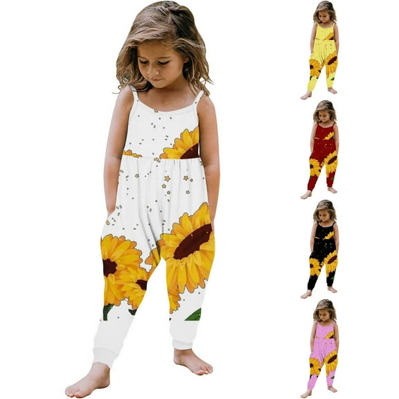 GERsome Toddler Girls Kids Jumpsuit One Piece Floral Playsuit Spaghetti Strap Romper Summer Outfits Clothes 1-6 Years(Size 2-3 Years/Black)