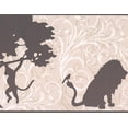 thumbnail image 1 of Abstrait Arbre Singe Lion Autruche sur Fond Damassé Blanc et Brun Papier Peint Beige Bord Design Rétro, Rouleau 15' x 9', 1 of 3