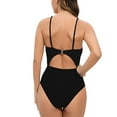 thumbnail image 3 of Summer Promotion UTSJKR Women's One Piece Swimsuit Plunge Neckline Cutout Criss Cross Bathing Suit High Waisted Hollowed Out Adjustable Shoulder Strap Swimsuit Black S, 3 of 3