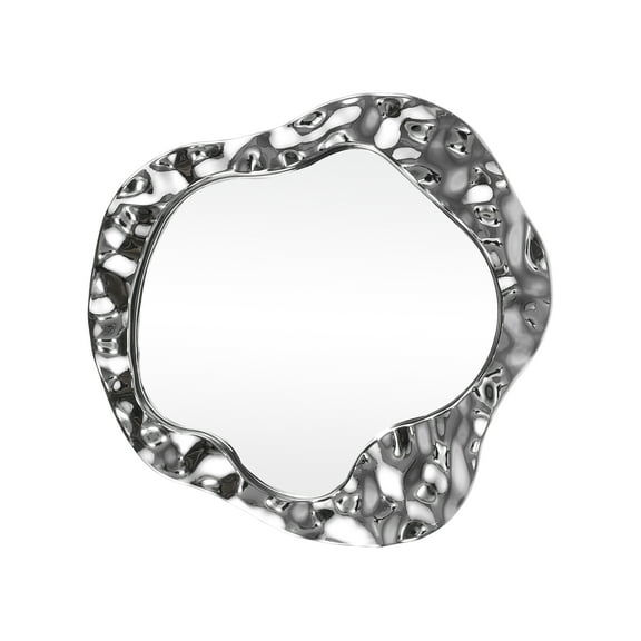 1 Pc Women Water Wave Pattern Cosmetic Mirror for Business Travel Silver Tone ABS Glass Mirror