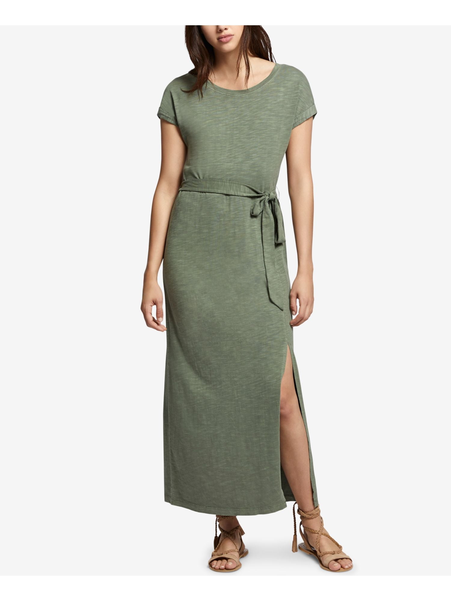 Sanctuary SANCTUARY Womens Green Tie Slitted T Shirt Short Sleeve