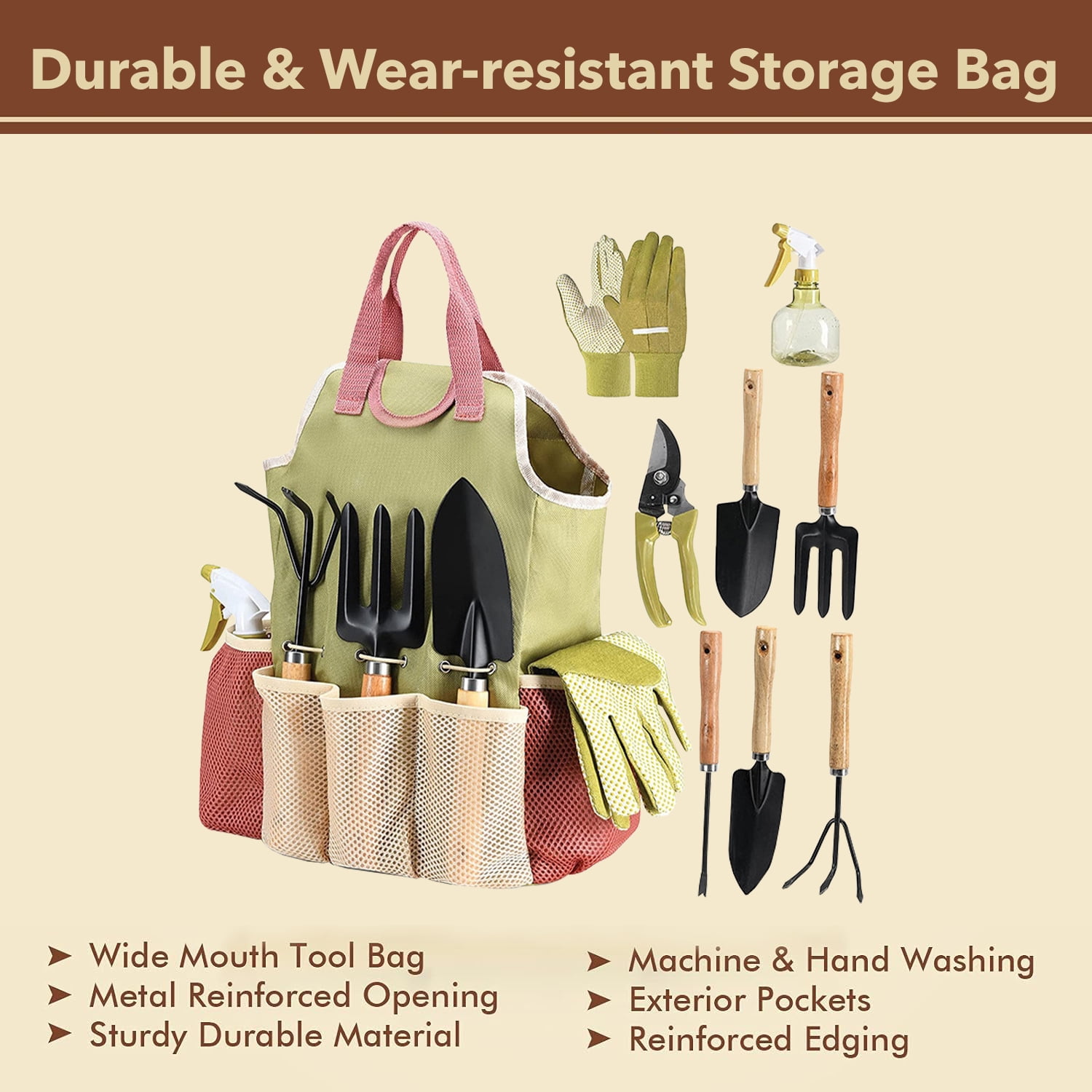 BN-LINK Gardening Tool Set, 9 Piece Heavy Duty Gardening Hand Tools with Durable Garden Tools Organizer Handbag, Rust-Proof Garden Tool Set, Ideal Gifts for Women and Men