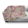 thumbnail image 3 of Watercolor Flower Soft Flannel Fleece Throw Blanket, Rose Flower Composition with Leaves in Soft Colors Blooming Plant Art, Cozy Plush for Indoor and Outdoor Use, 50" x 70", Pink Green, by Ambesonne, 3 of 6