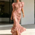 thumbnail image 2 of Wxolcjlv Women's Maxi Dress Puff Sleeve High Neck Ruffle Hem Night Party Sundress, 2 of 4