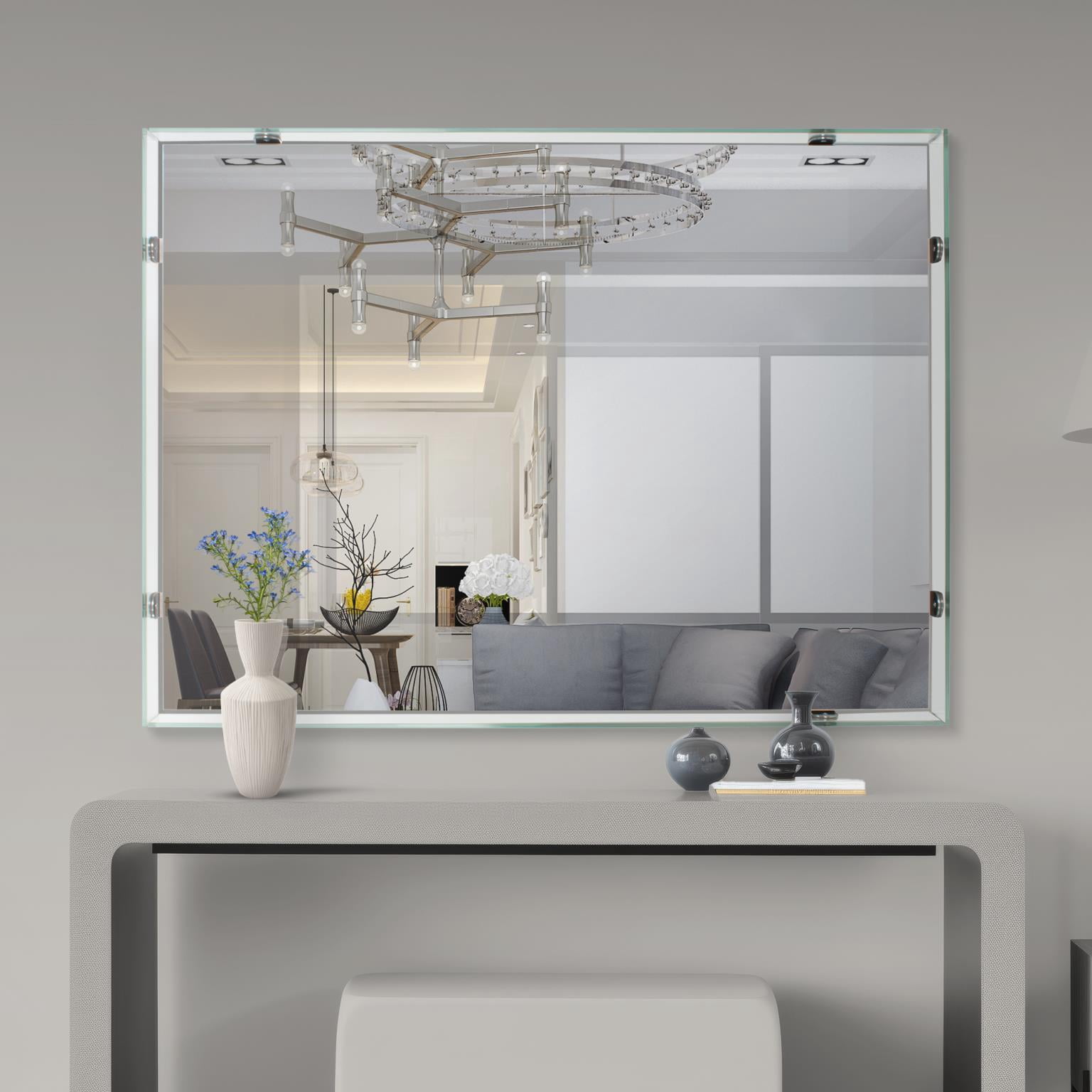 Vivaldo Floating Vanity Mirror with Clear Glass Box Frame
