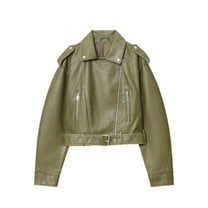 Black*Friday ChaoHeng Women Jacket Clearance under $10 Women's Solid Color Faux Leather Jacket,Long Sleeve Motorcycle Style