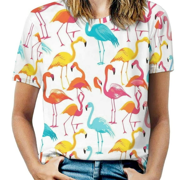 Flamingo Pattern T Shirts Basic T-Shirt Short Sleeve Ladies Tee Shirt Summer Graphic Clothing
