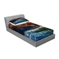 thumbnail image 2 of Ambesonne Nature Fitted Sheet & Pillow Sham Set, Ocean Wild Waves Art, Twinxl, Orange and Blue, 2 of 2
