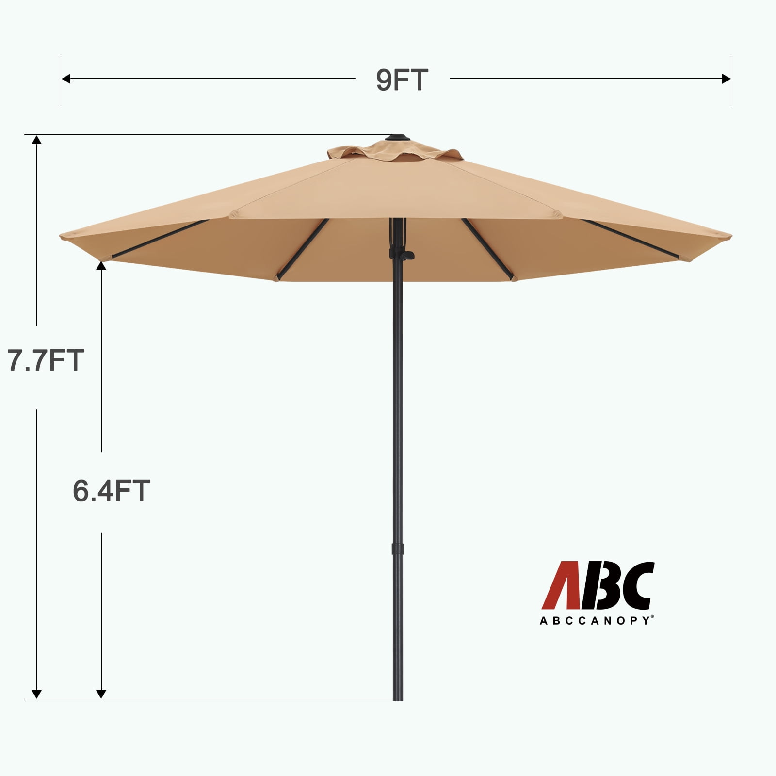 ABCCANOPY 9ft Outdoor Market Hand Push Patio Umbrella,12+Colors, Khaki