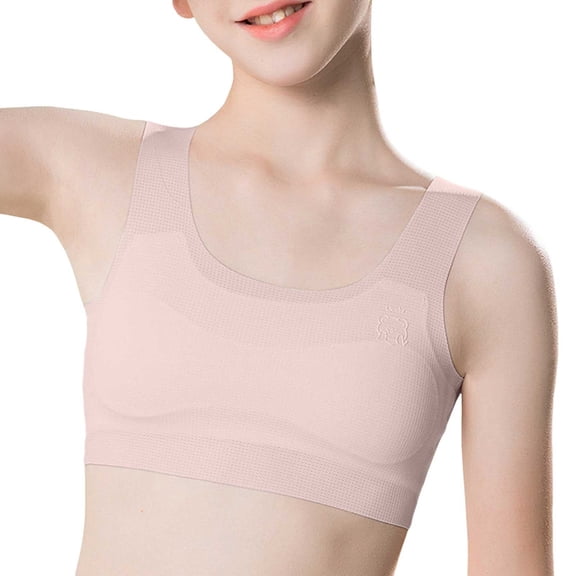 Soft Training Bras for Girls, Crop Top Bra First Bra with Adjustable Straps - No Pads, Chest Double Lined Pink 12-15Y