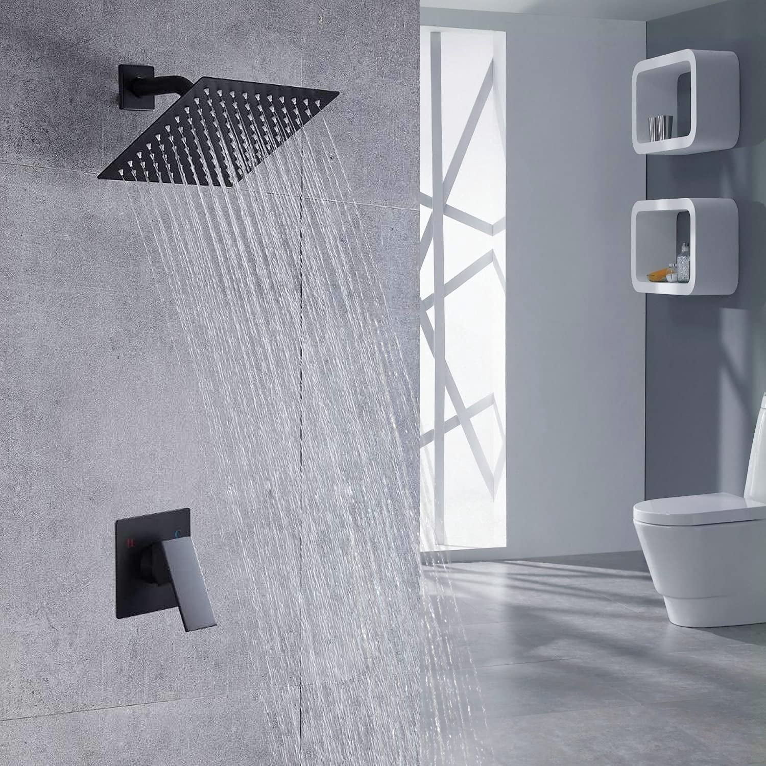 Rain Shower Head  High Made Of 304 Stainless Steel Relaxed Experience Even At Low Water Flow And (8" Black)