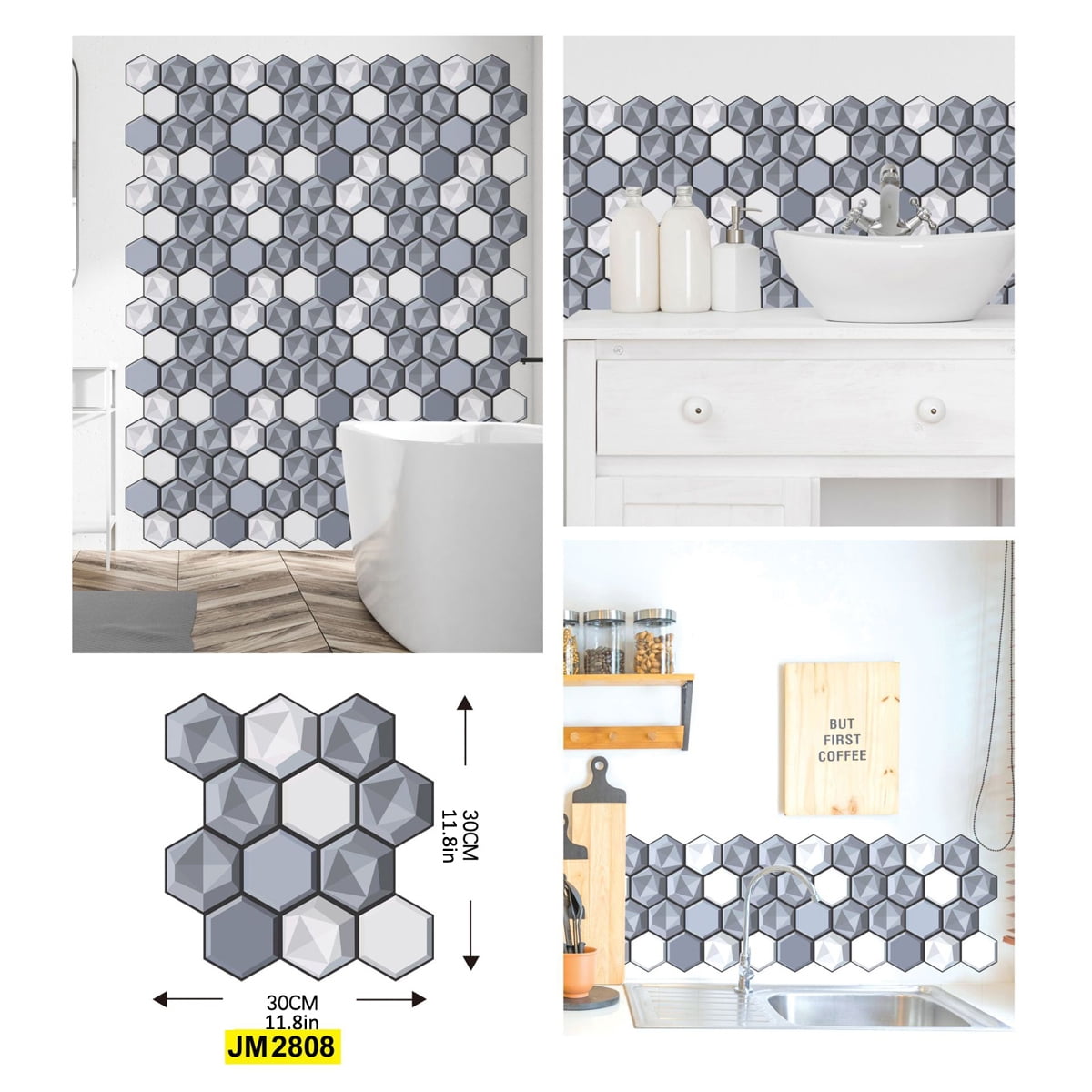 10x Adhesive Hexagon Wall Tile Floor Wall Paper Sticker Home Decor 5#
