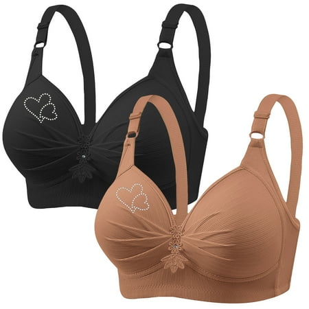 Womens Underwire Sports Bra Push up Bras for Women No Underwire Full Support Everyday Bra Wireless Bralette Plus Size Adjustable Strap Bras Womens V-Neck Wirefree Bras 2 Pack Khaki XL