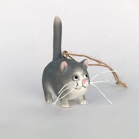 Lovely Resin Cat Figurine Hanging Ornament Statue for Car Tabletop Decor Decoration - Gray