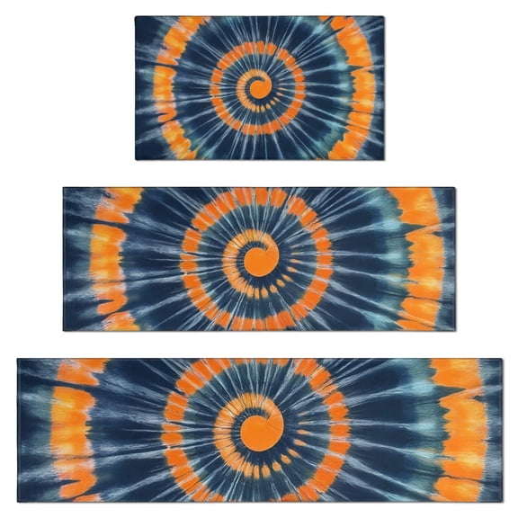 Orange Blue Tie Dye Mandala Pattern Kitchen Rugs Sets Of 3,Kitchen Runner Rugs Non Skid Washable,Decorative Kitchen Floor Mats for Kitchen,Sink,Laundry,17"x30" 17"x47" 17"x59"