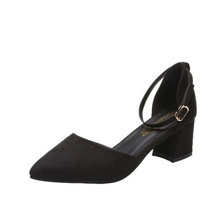 

Summer Saving Clearance! Kukoosong Block Heels for Women Summer Casual Pointed-toe Sandals Middle Heel Chunky Heel Metal Buckle Womens Sandals Black 39