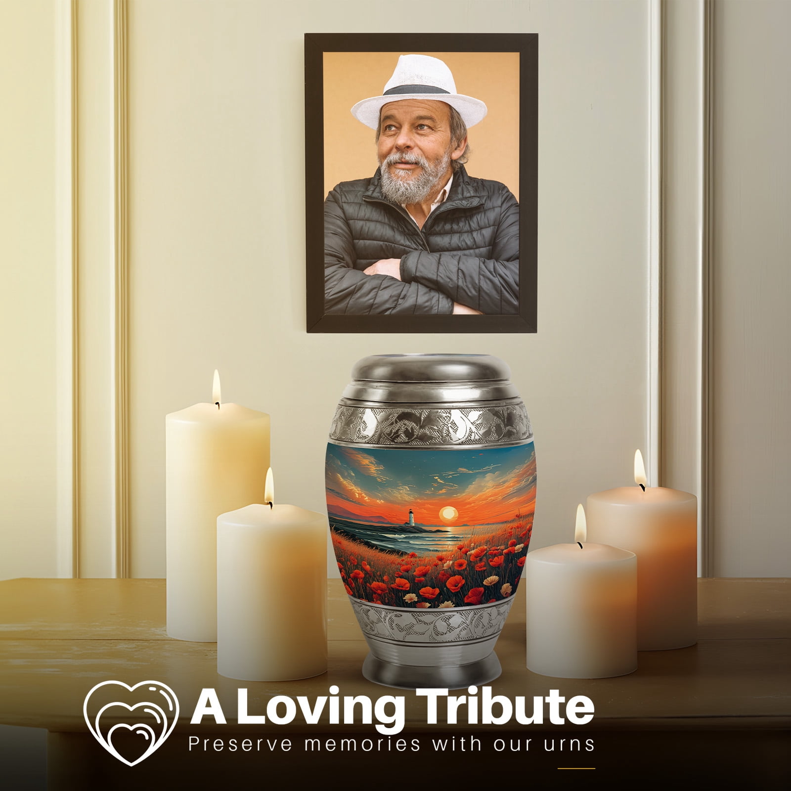 Yatskia Sunset Lighthouse Small Funeral Urns for Human Ashes Keepsake Adult Male and Female, Mini Memorial Urn for Ashes, (Monar 3 Inch, Pack of 1)