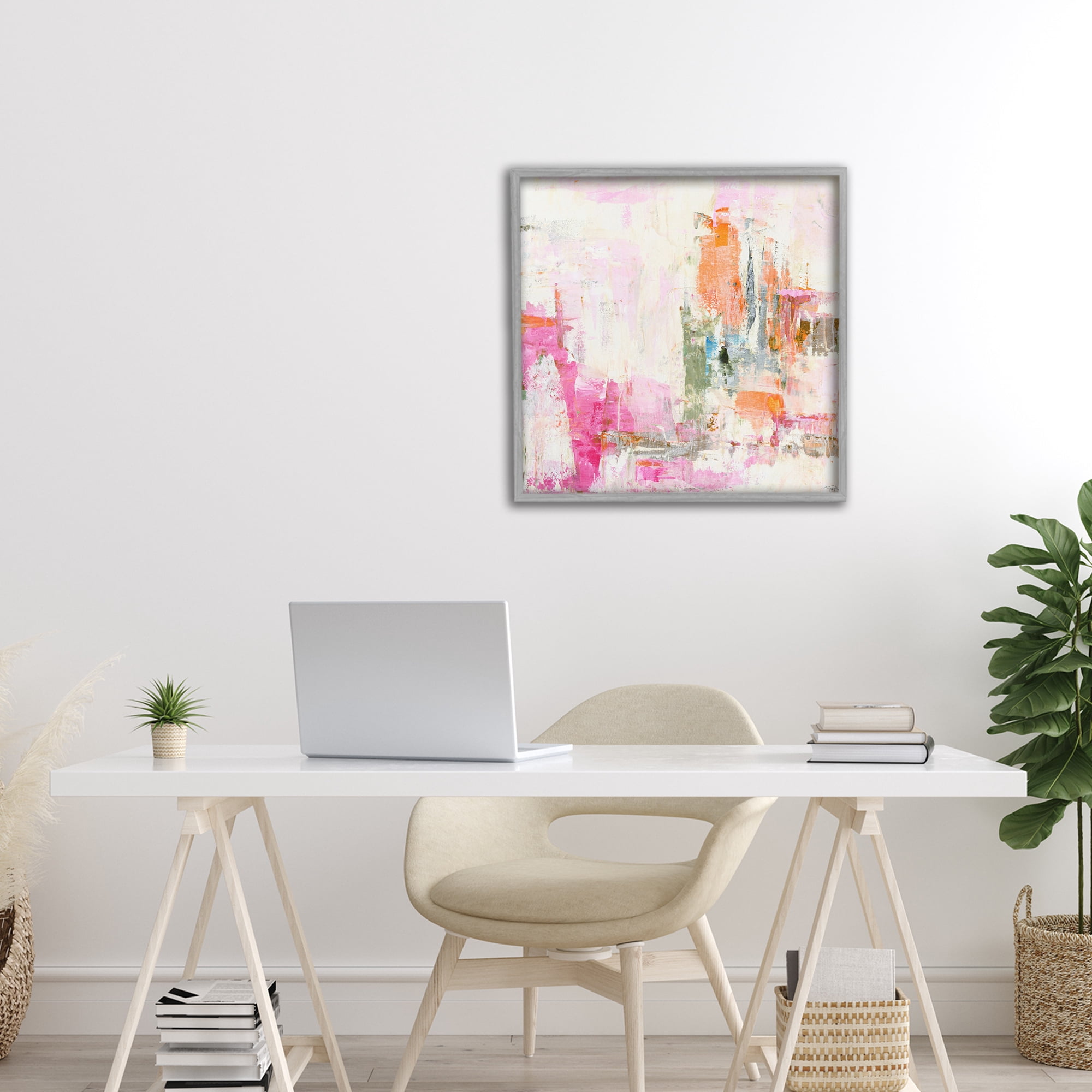 Stupell Industries New Age Pink Abstract Gray Framed Giclee Art, design by Design Fabrikken