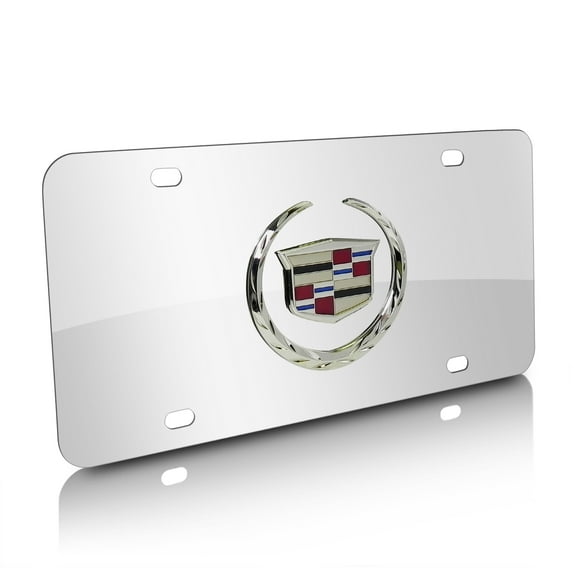 Cadillac 3D Logo Mirror Chrome Stainless Steel License Plate