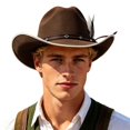 thumbnail image 4 of PLHWHYQ Vintage Short Brim Hat for Men Women, Faux Suede Dress Hat with Decorative Feather & Metal Badge Coffee-b A, 4 of 4