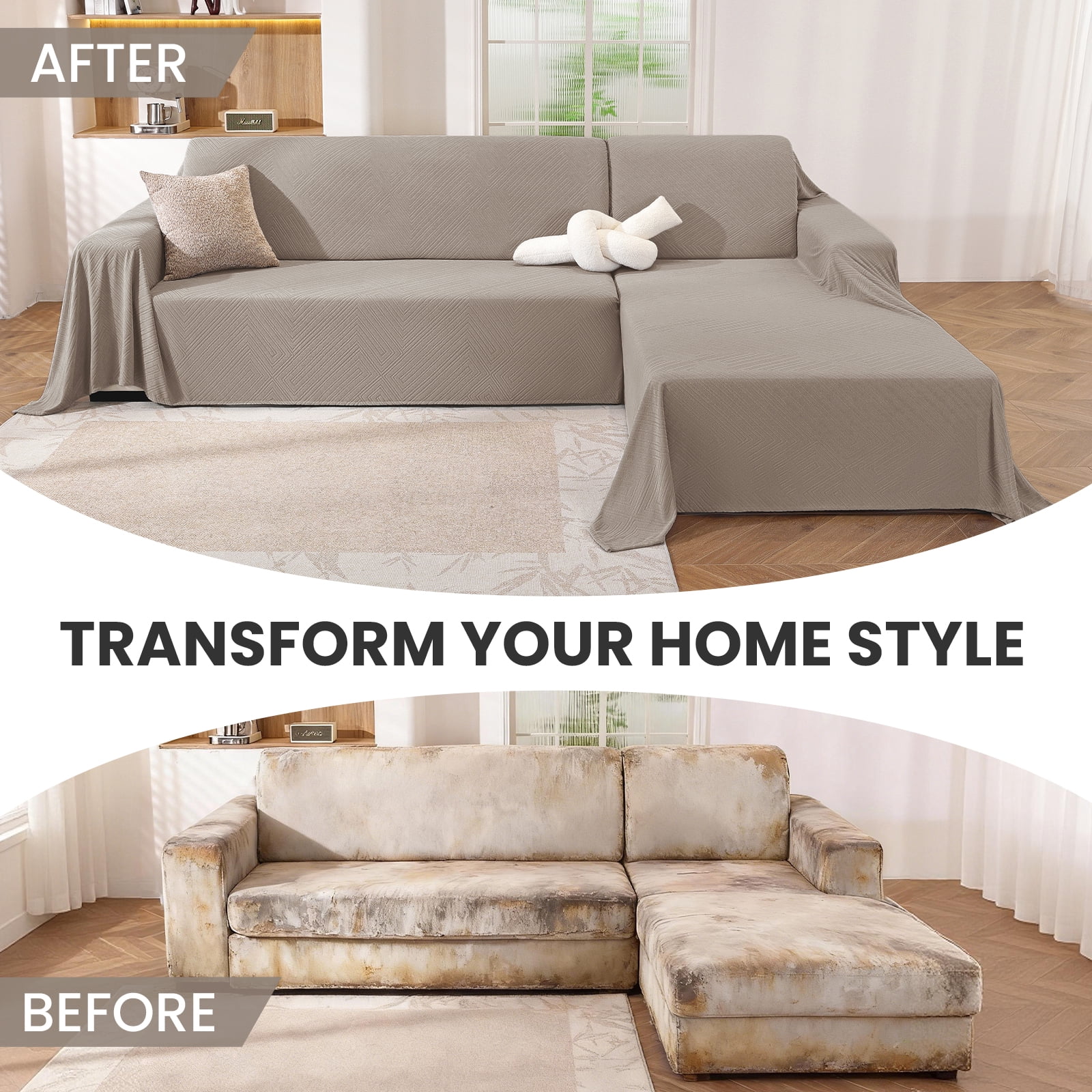 JIATER Couch Covers for L Shaped Sectional Sofa Covers 2-Piece Stretch Throw Sofa Slipcovers,Khaki