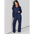 thumbnail image 4 of Women 2 Piece Outfits Sweatsuit Set 2023 Fall Oversized Half Zip Sweatshirt Wide Leg Sweatpant Lounge Set Tracksuit, 4 of 6