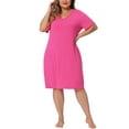 thumbnail image 2 of Agnes Orinda Women's Plus Size Nightgowns Lace V Neck Short Sleeve Pajamas Sleepwear Dress 1X Hot Pink, 2 of 6
