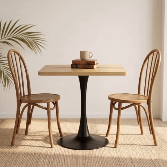 DRNANLIT 27.8" Square Dining Table, Tulip Table with Metal Pedestal for Kitchen Small Space - Natural