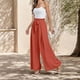 thumbnail image 3 of WILLBEST Pantalones Casuales para Mujer, Color Liso, Cintura Alta, Palazzo, Holgados, con Lazo y Bolsillos, Largos, para Uso Diario. Extra Chica, 3 of 4