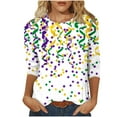 thumbnail image 2 of Mardi Gras Shirt Women Plus Size Cute Graphic Crew Neck Funny Tee Tops Casual Trendy 3/4 Sleeve Party Carnival Pullover Holiday New-Orleans Tunic Shirts, 2 of 6