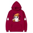 thumbnail image 4 of HAOTAGS Girls Halloween Ghost Print Hooded Fleece Sweatshirt with Pocket, with Pocket Warm Graphic Long Sleeve Pocket Sweater Red Size 6, 4 of 4