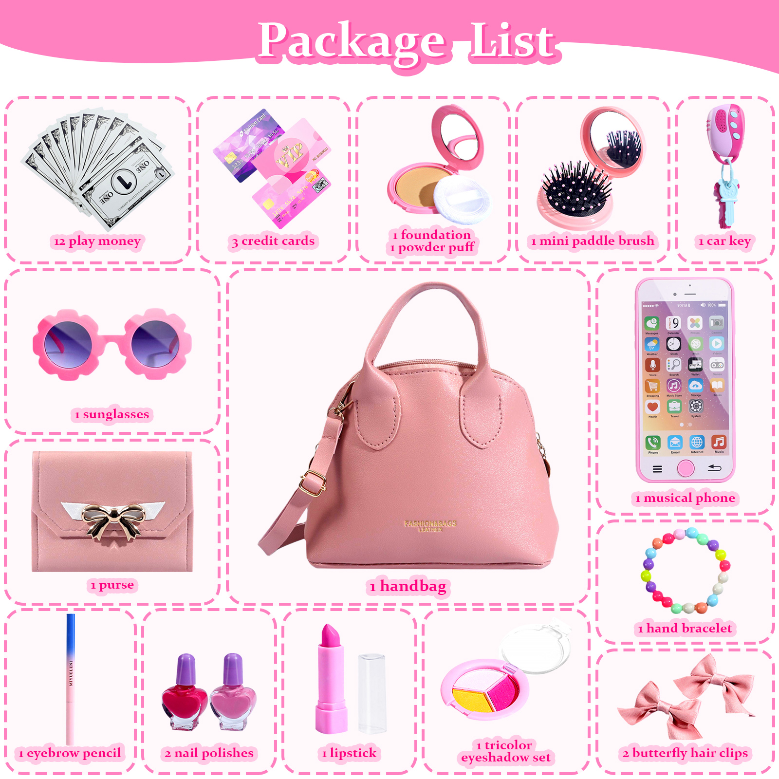 Rirool Princess Themed Play Purse Set with 31 Pieces photo 8