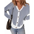 thumbnail image 2 of Cardigans Décontractés pour Femmes à devant Ouvert, Manches Longues, Tricot Épais, Rayés, Chandails, Manteaux, Bleu, TG, 2 of 8