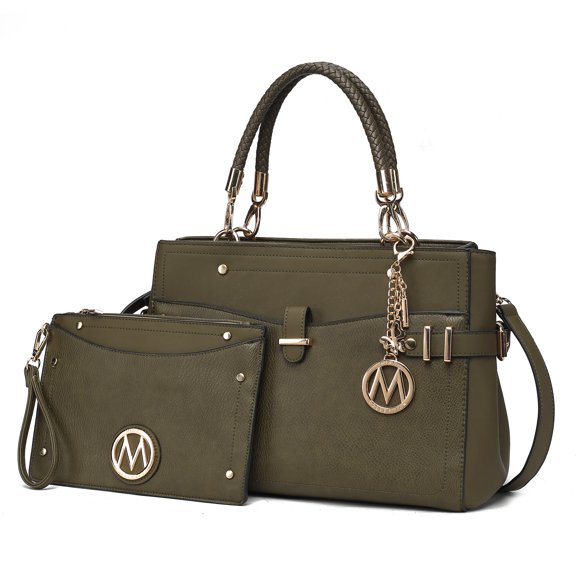 MKF Collection Tenna Vegan Leather Women's Satchel Bag, Stylish Top-Handle Purse Handbag by Mia K - Olive