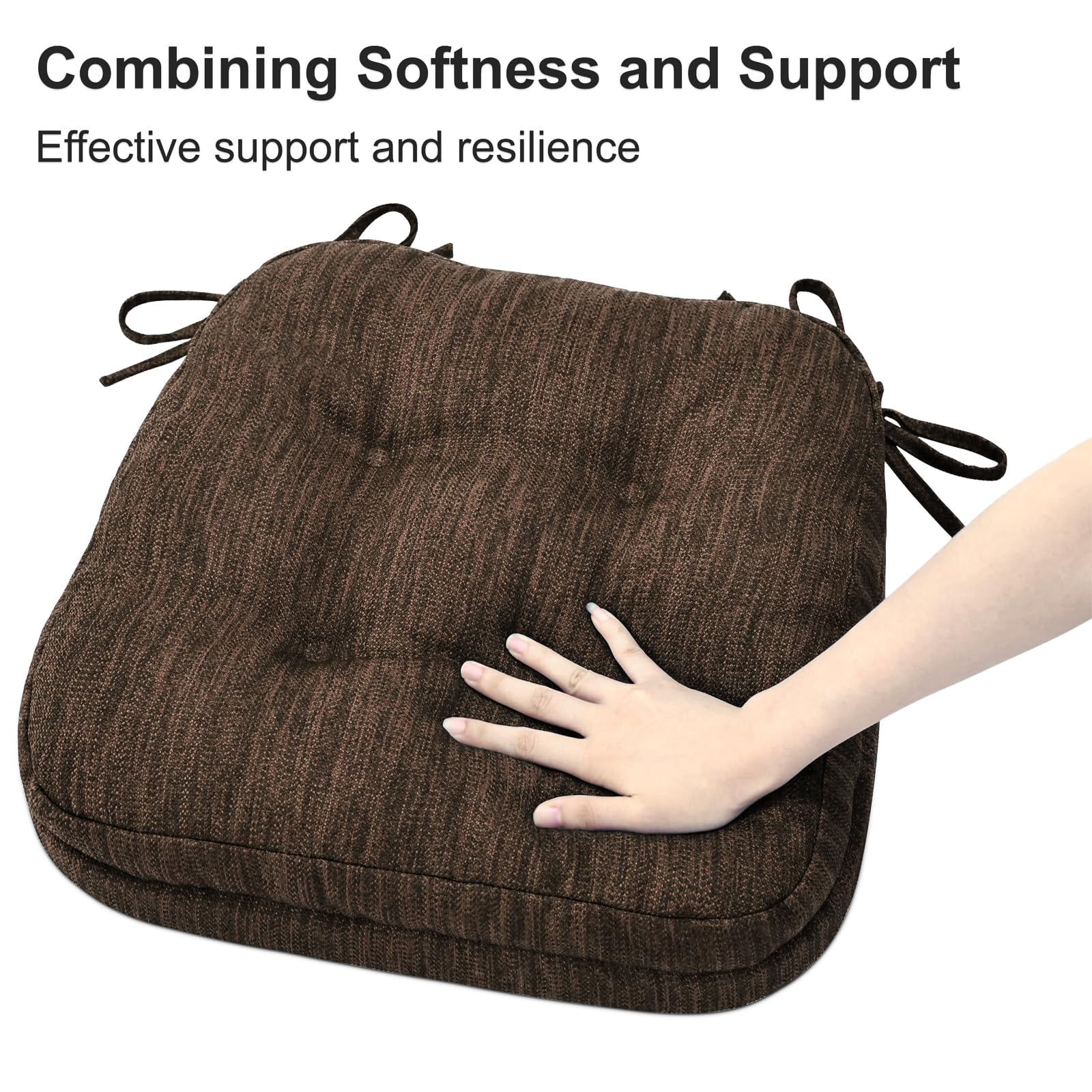 Shinnwa Chair Cushions 3.5" Thick Tufted Memory Foam Kitchen Chair Cushions Set of 4 Dual-layer Indoor Seat Cushions, 16.5" X 16.5", Non-Slip, Dark Brown