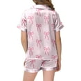 thumbnail image 4 of TZEWGL 2 Pieces Nightwear Set For Little Girl Bowknot Print Pajamas Short Sleeve Button Top With Shorts Homewear Outfits Set For junior size 6-7T, 4 of 5