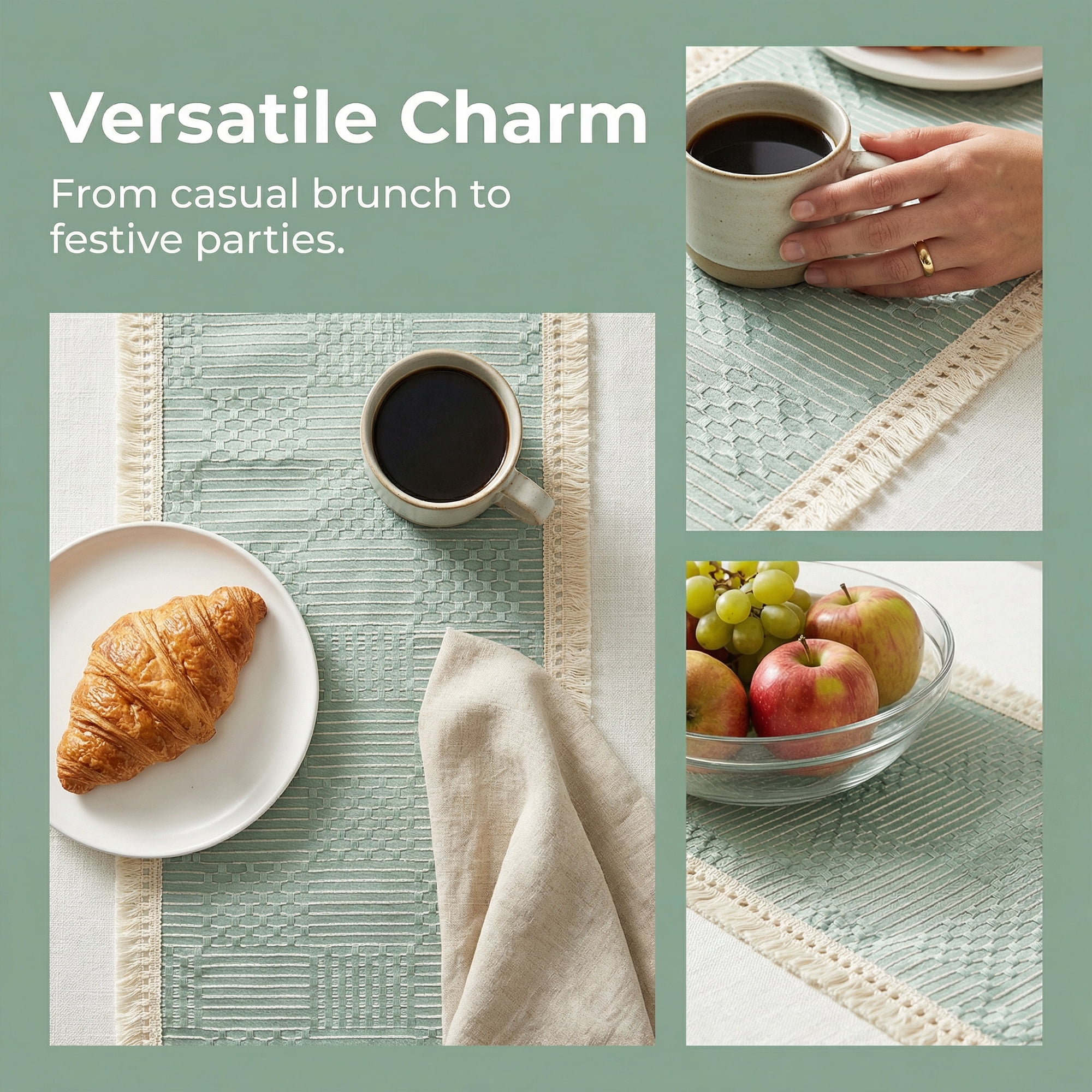 Unique Bargains Birthday Decorations Tassel Kitchen Table Runner Green 13x70.9in