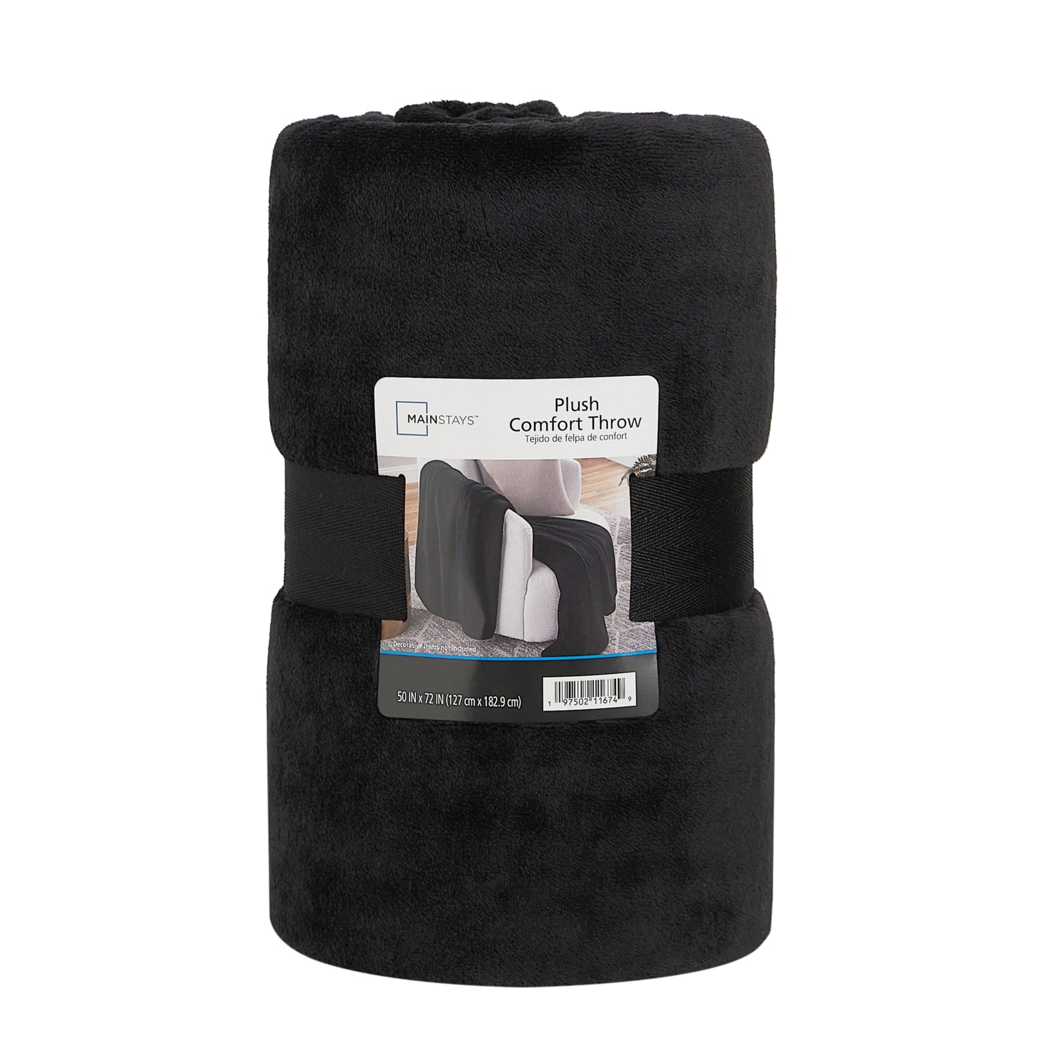 Mainstays Super Soft Plush Oversized Couch Throw Blanket, Black, 50 x 72 in