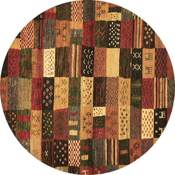 Ahgly Company Indoor Round Abstract Brown Contemporary Area Rugs, 5' Round