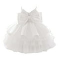 thumbnail image 2 of Huanglei Toddler Girls' 1st Birthday Princess Dress With Bow & Tulle Skirt Strapless Flower Girl Party Gown For Baby 1 3 Years Ballet Skirt 12-18 Months, 2 of 5