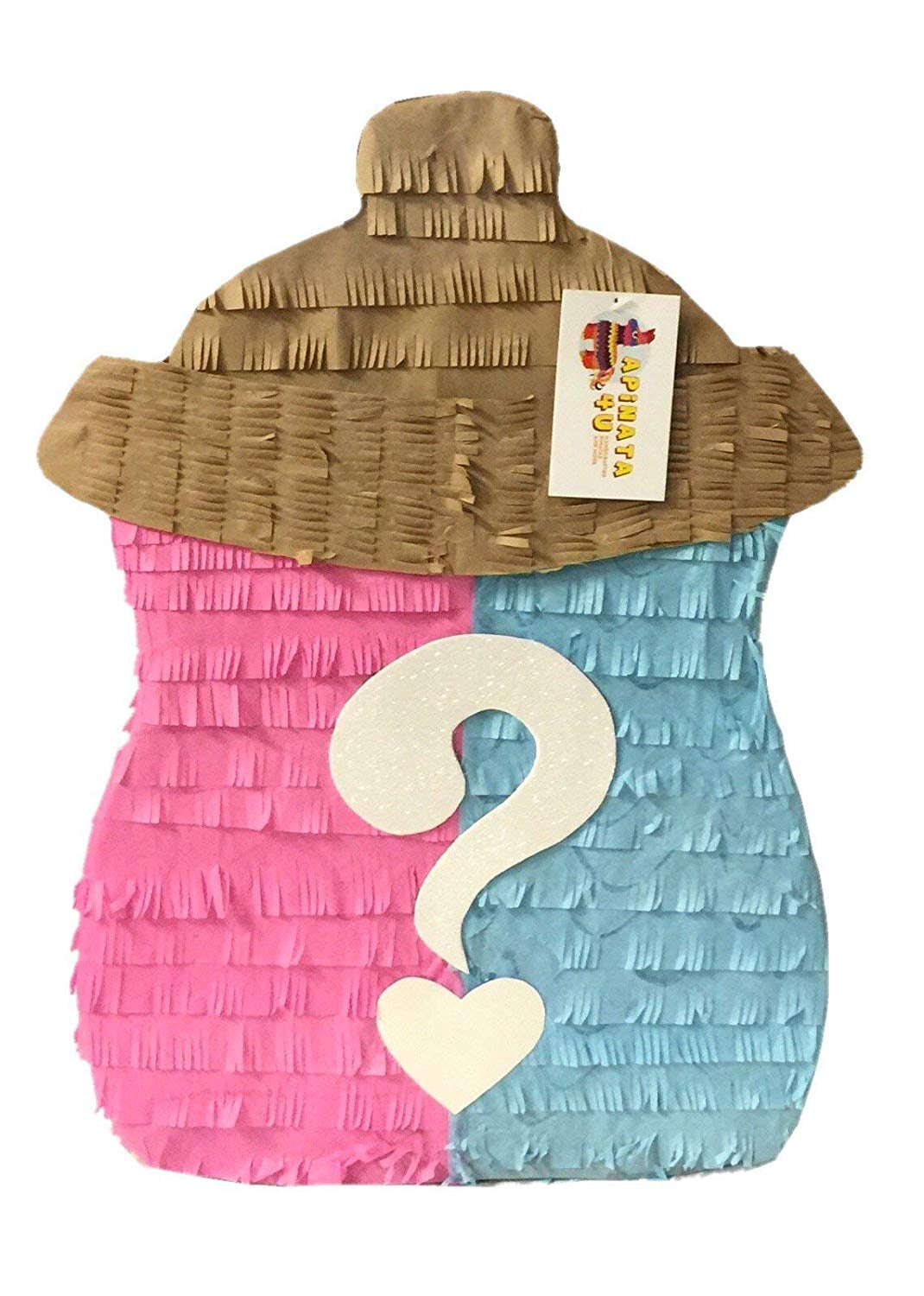 Gender Reveal Baby Bottle Traditional or Pull Strings Pinata Gold Question Mark