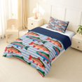 thumbnail image 2 of Manfei Cartoon Trout Twin Comforter Sets, Stripe Background Bedding Set, Blue Pink Orange, Blue Reversible, 2pcs, 1 Comforter and 1 Pillowcase, 2 of 7