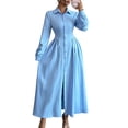thumbnail image 3 of Robe Femme à Manches Longues Boutonnée Robe Maxi Évasée Robe de Cocktail Robe de Travail TG, 3 of 9