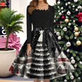 thumbnail image 2 of Women's Fashion Round Neck Casual Slim Christmas Printed Long Sleeve Dresses, Square Neck, Holiday Print, Retro Style, Party Wear, Slim Fit, Festive,Dark Gray,4XL, 2 of 6